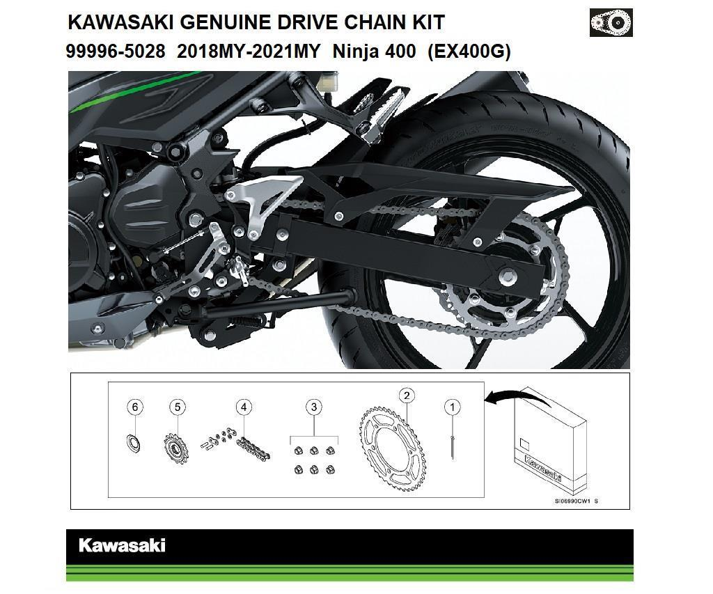 Kit original de cadena y piñones Ninja 400 y Z400 (EX400G/ER400F)